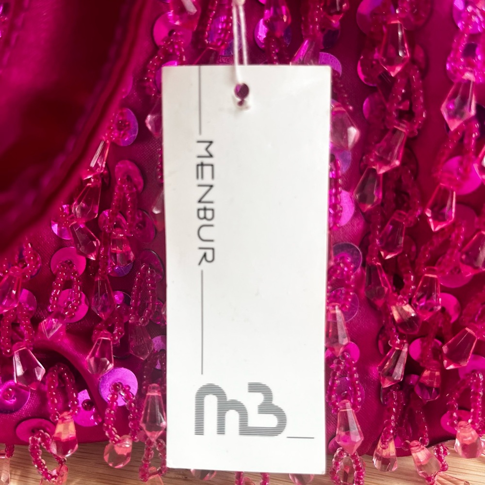 NWT Menbur Beaded Sequin Satin Evening Clutch Pink 98309-33